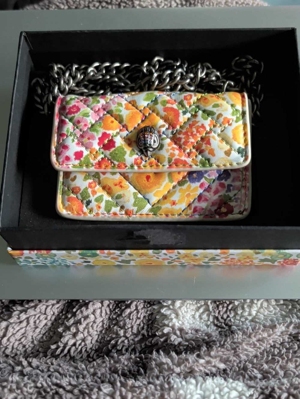 Kurt Geiger Quilted Floral Micro Kensington Mini Crossbody Bag